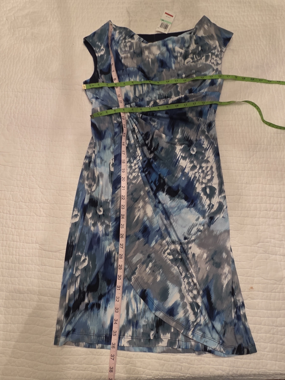 Connected apparel Blue Multi-Print Cowl Sheath Dress Size 8P - Picture 8 of 8